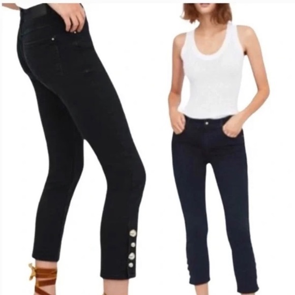 Zara Denim - ZARA TRAFALUC CROPPED SKINNY JEANS ANKLE GOLD BUTTONS SIZE 4